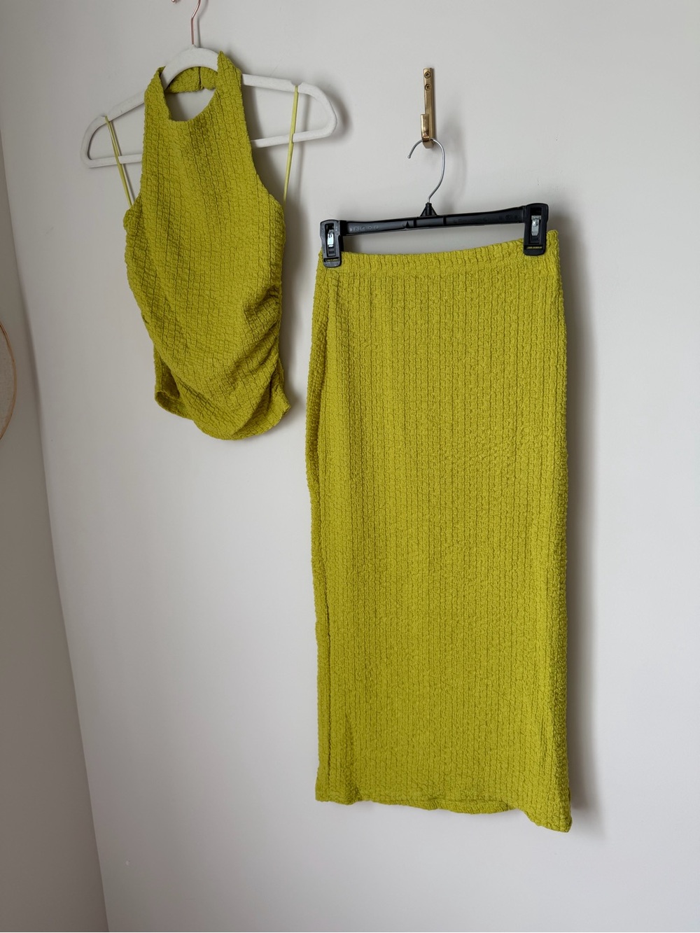 chartreuse Green Midi Skirt and halter top two piece set